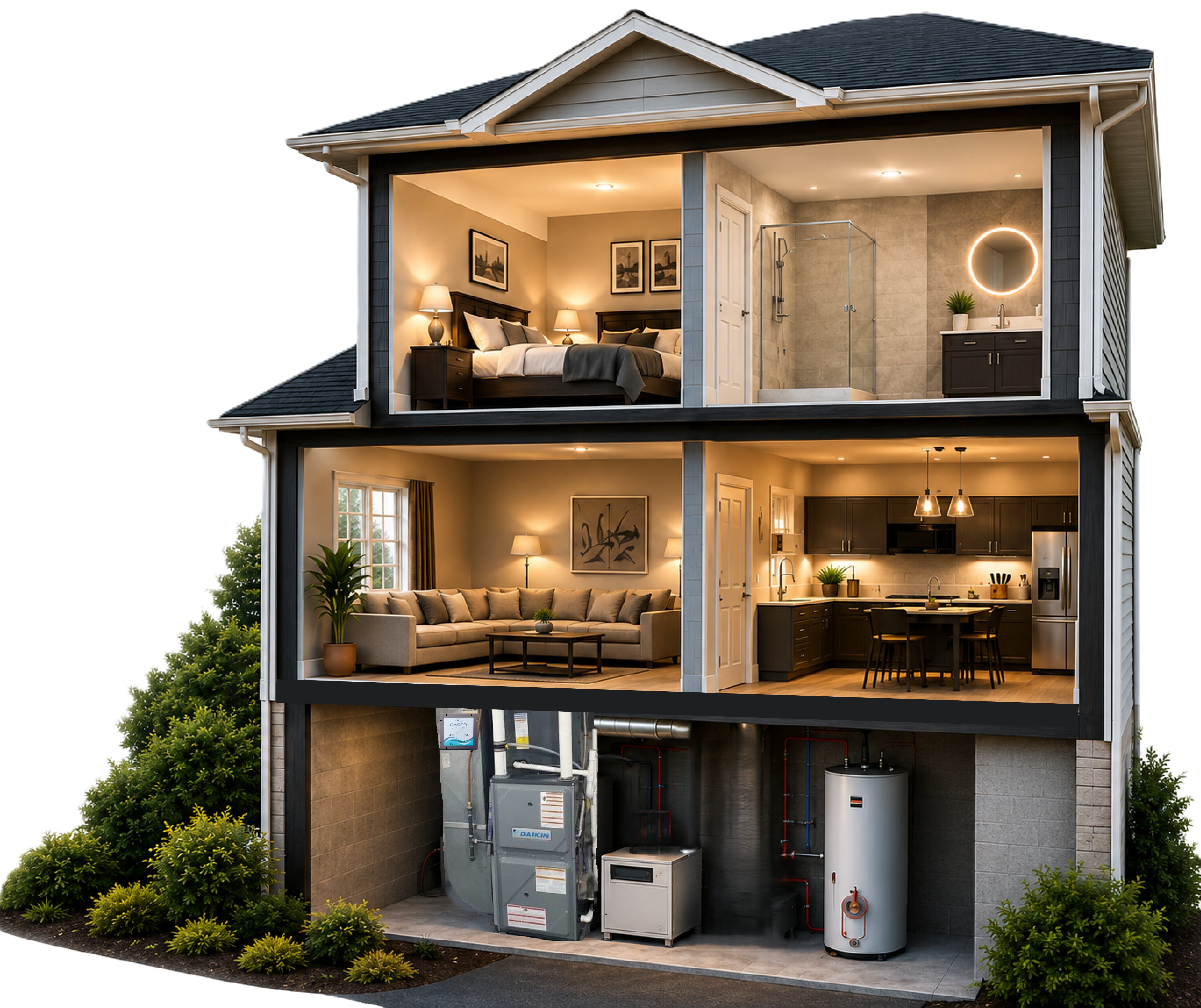 Cut away house for SnapAir LLC, Heating, Cooling, Plumbing home performance