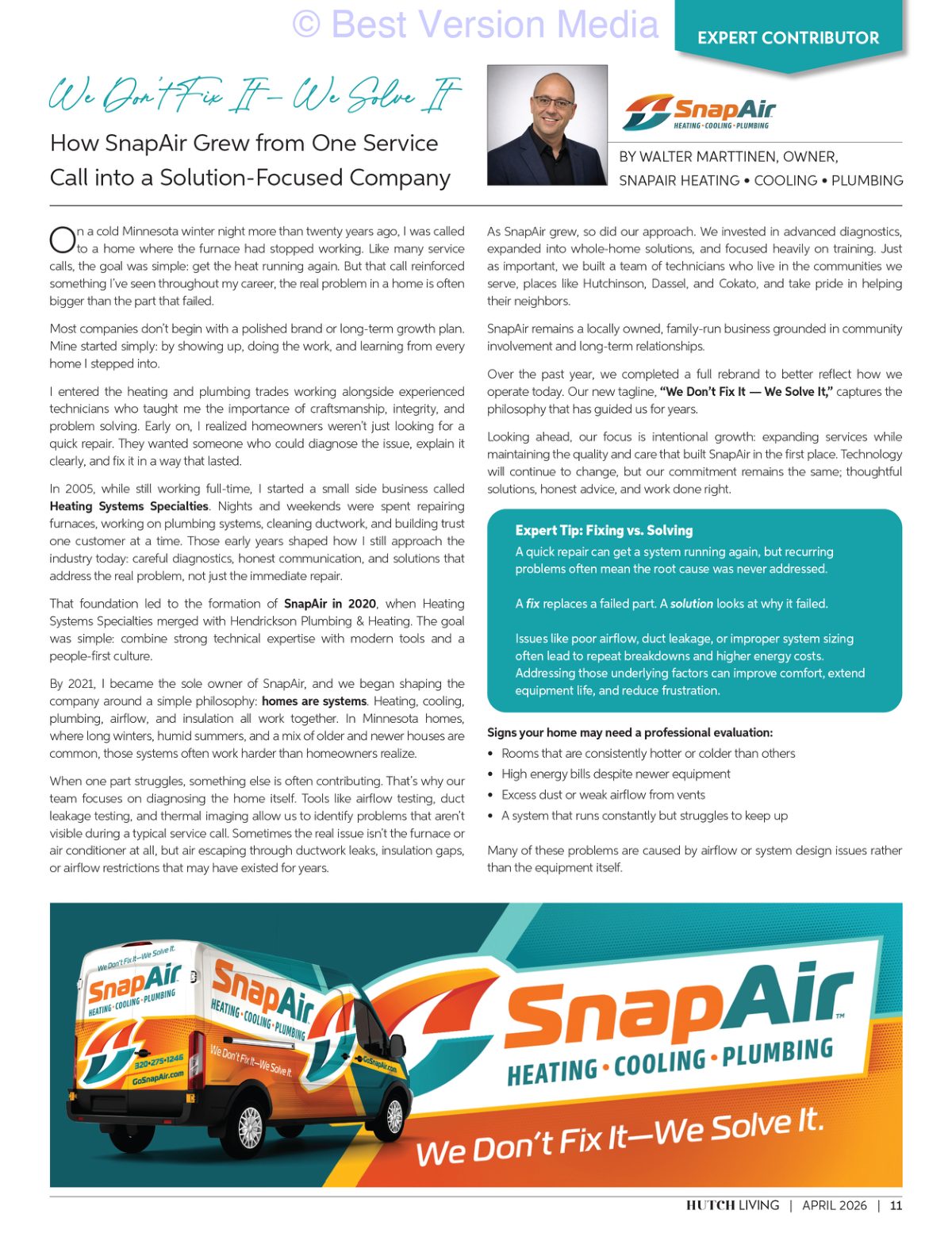 SnapAir service van with the We Don't Fix It We Solve It tagline