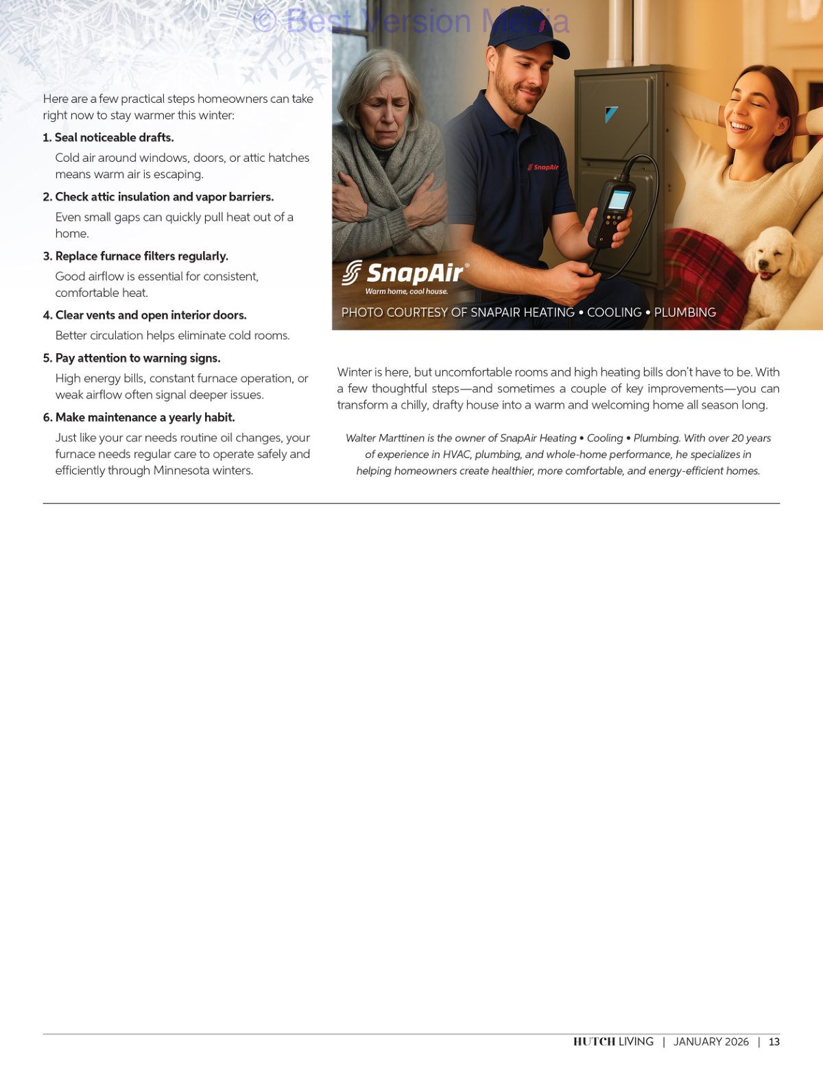 SnapAir technician using diagnostic tools to find heat loss in a Minnesota home